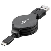 Goobay Intrekbare USB 2.0 / USB 3.1 Type-C Kabel - Zwart - thumbnail