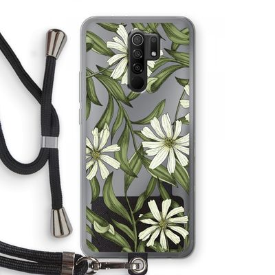 Wit bloemenpatroon: Xiaomi Redmi 9 Transparant Hoesje met koord