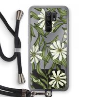 Wit bloemenpatroon: Xiaomi Redmi 9 Transparant Hoesje met koord