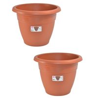 Set van 2x stuks terra cotta kleur ronde plantenpot/bloempot kunststof diameter 45 cm - Plantenpotten - thumbnail