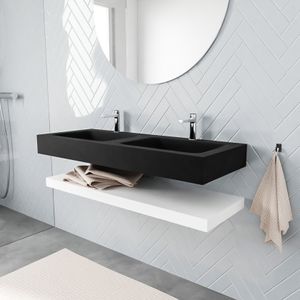 Mondiaz Alan badmeubel 120 cm solid suface planchet talc vrijhangend wastafel dubbel 2 kraangaten zwart