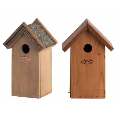 Voordeelset van 2x stuks houten vogelhuisjes/nestkastjes bruin en houtkleur