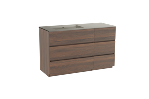 Storke Edge staand badmeubel 130 x 52 cm notenhout met Diva asymmetrisch linkse wastafel in top solid zijdegrijs