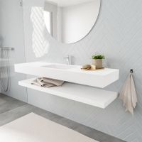 Mondiaz Alan badmeubel 150 cm solid suface planchet talc vrijhangend wastafel midden 1 kraangat wit