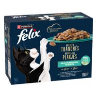 Felix Heerlijke Plakjes Vis Selectie met zalm, tonijn, kabeljauw, schol in gelei natvoer kat 12 x 80 g