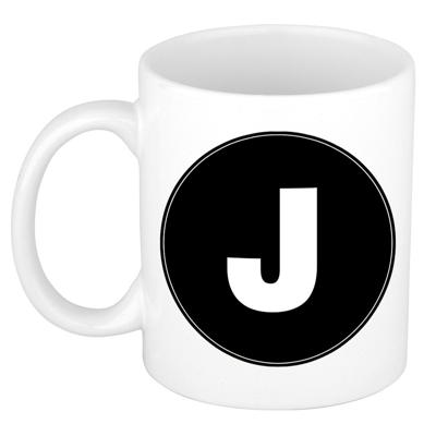 Koffie mok met de letter J - beker - zwart - eerste letter van een voornaam - wit - 300 ml
