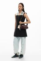 Overslagjurk van twee materialen - BLACK - XL