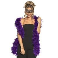 Carnaval gemaskerd bal verkleed set - Venetiaans gezicht masker goud - Boa 80 gram in paars