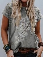 Casual Floral Design Crew Neck Knitted T-shirt - thumbnail