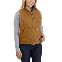 Washed Duck Sherpa Lined Mock Neck Brown Bodywarmer Dames - thumbnail