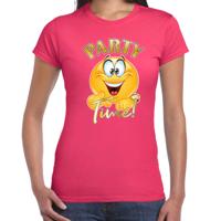 Verkleed t-shirt voor dames - roze - party time emoji - themafeest