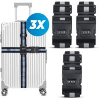 Kofferriem met cijferslot en kofferlabel - 3 stuks - Verstelbaar - Bagageriem - 200 Centimeter - Extra Beveiliging - Reizen - Zwart/Wit