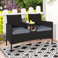 2-Zits Tuinmeubelset met Geïntegreerde Tafel Rotan Terrasbank met Gehard Glazen Blad en Zachte Kussens 62 x 124 x 84 cm