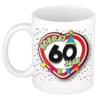 Verjaardag cadeau mok leeftijd 60 jaar - hartje verkeersbord - multi - keramiek - 300 ml   - - thumbnail