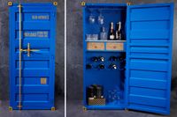 Design barkast container GLOBETROTTER 180cm blauw wijnrek upcycling - 43598 - thumbnail