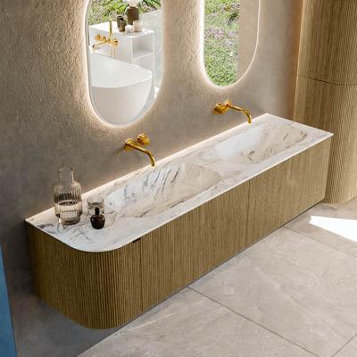Badmeubel Mondiaz Kurve-Dlux | 175 cm cm | Meubelkleur Dusk | Wastafelkleur Glace | Solid surface | Dubbel / Rechts spoelbak | Zonder kraangat(en)