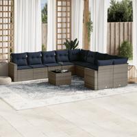 11-delige Loungeset met kussens poly rattan grijs