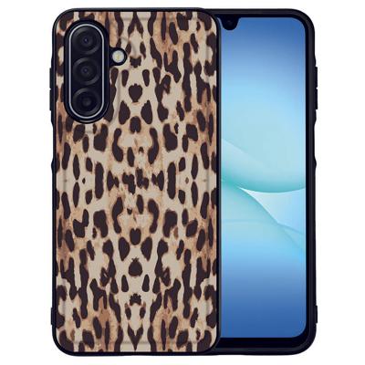 Leopard Samsung Galaxy A17 Hoesje | Zwarte TPU Randen PU Kunstleer