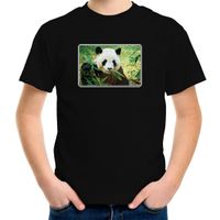 Dieren t-shirt met pandaberen foto zwart voor kinderen