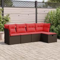 5-delige Loungeset met kussens poly rattan bruin