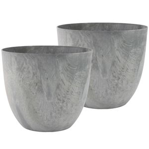 2x stuks bloempot/plantenpot van gerecycled kunststof betongrijs D38 en H33 cm