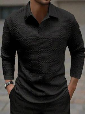 Bon&Bon Homme Men's Jacquard Knitted Long Sleeve Polo Shirt - Black Black / M