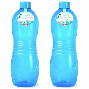 Plasticforte Drinkfles/waterfles/bidon - 2x - 1500 ml - transparant/blauw - kunststof - Drinkflessen