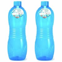 Plasticforte Drinkfles/waterfles/bidon - 2x - 1500 ml - transparant/blauw - kunststof - Drinkflessen