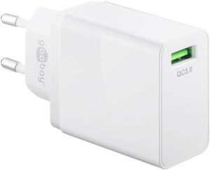 USB-A adapter - USB-A oplader - CEE 7/16 - USB-A adapter - 1 poorts - Quick Charge 3.0 - 3000mA - 18W - wit