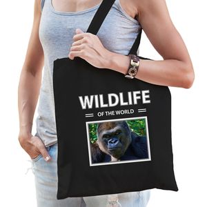 Katoenen tasje Gorilla apen zwart - wildlife of the world Aap cadeau tas
