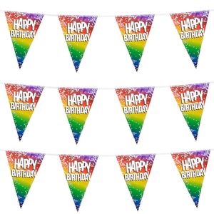 3x Stuks Boland PE vlaggenlijn - 6m - Happy birthday - Regenboog - Vlaggenlijnen