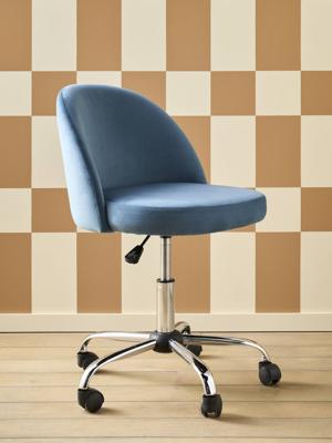 Fluwelen kinderbureaustoel op wieltjes blauw
