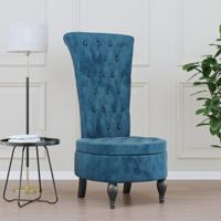 Stoel hoge rugleuning met knopen fluweel blauw