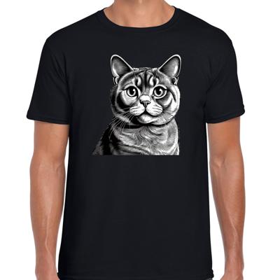 Cadeau/verkleed T-shirt heren - zwart - Britse Korthaar kat/poes - kattenliefhebber