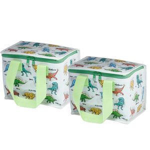 2x Stuks Kleine lunch koeltas - Dinosaurus print - 21 x 16 x 14 cm - 4,7 liter