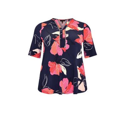 Yoek gebloemde top donkerblauw/roze/roos Yoek gebloemde top donkerblauw/roze/roos