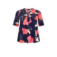Yoek gebloemde top donkerblauw/roze/roos - thumbnail