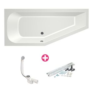 Ruimtebesparend bad Xenz Lagoon compact | Links | 160x75 cm | Incl.Badafvoer | Met overloop | Acryl | Mat wit