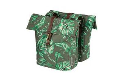 Basil ever-green dubbele fietstas, gerecycled pet, waterkerende vouwsluiting, vegan leather, 28-32l, thyme groen