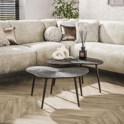 LifestyleFurn Organische Salontafel 'Teara Leaf' Ray Metal finish, Set van 2 stuks