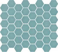 Tegelsample: The Mosaic Factory Valencia hexagon glasmozaïek tegels 28x33 turquoise mat