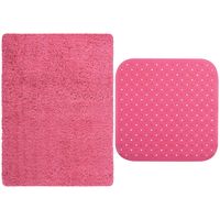 MSV Douche anti-slip mat en droogloop mat - Venice badkamer set - rubber/microvezel - fuchsia roze - Badmatjes - thumbnail
