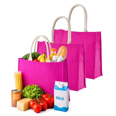 Jute boodschappen strandtas - 3x stuks - roze - 42 x 36 cm - Strandartikelen beach bags/shoppers