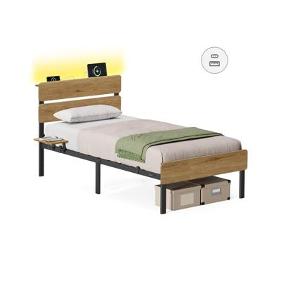Eenpersoons Bedframe met Verlichting en Handige Opbergruimte, 90 x 200 cm