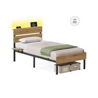Eenpersoons Bedframe met Verlichting en Handige Opbergruimte, 90 x 200 cm