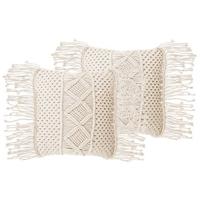 Beliani - YORTAN - Sierkussen set van 2 - Beige - 45 x 40 cm - Katoen