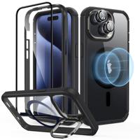 iPhone 15 Plus Armor Tough Case with Stash Stand Protection Bundle Clear Black