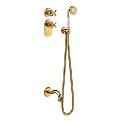 Badkraan Tres Clasic | Inbouw | Thermostaatkraan | Incl.Inbouwdeel | 2-weg | Vintage | 24k Goud glans