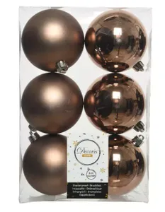 KERSTBALLEN KUNSTSTOF MIX ROND | WALNOOT BRUIN | 8CM | 6ST