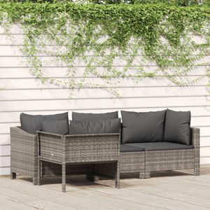 4-delige Loungeset met kussens poly rattan grijs